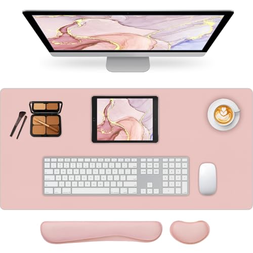 Desk Pad Mat Set,3-in-1 Large Mouse Pads with Wrist Rest and Keyboard Pad, Pink Desk Mats for Keyboards and Mouses, Ergonomic Keyboard and Mouse Mat Set for Office Home Decor, 35.4" x 16.9" - color: Pink - Wrist Rest, size: 35.4" x 16.9"