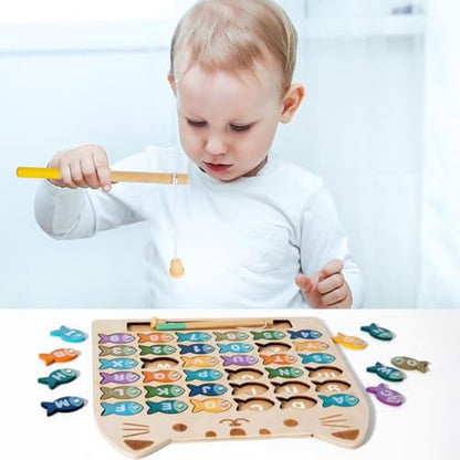 Magnetic Alphabet Numbers Fishing Game, Wooden ABC Letter Numbers Uppercase Lowercase Matching Puzzle Fine Motor Montessori Educational Toy for Preschool 3 4 5 Year Old Toddlers - style: alphabet & number fishing