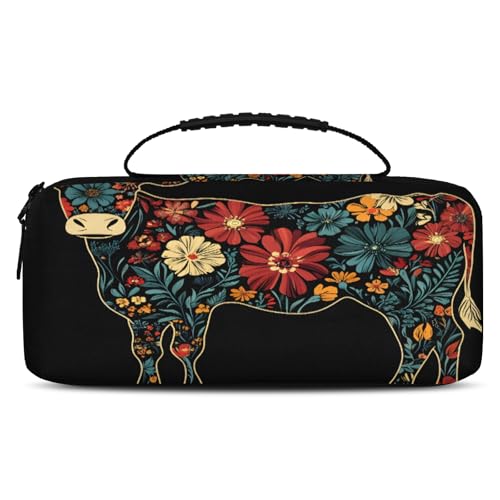 Adornori Cow Carrying Case Compatible with Nintendo Switch 2, with 20 Games Cartridges, Portable Travel Carry Case Pouch for Accessories & Game Cards, Boho Floral - color: Multicolor 15