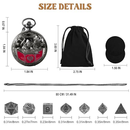 D&D Dice Set,7PCS Metal Dice for Dungeons and Dragons,Mini Dice Set with Pocket Watch Case,Role Playing Board Games Accessories (DM, Black) - color: Black, style: DM