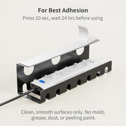 Delamu 2 Pack Metal Under Desk Cable Management Tray, U Channel Cord Organizer Box, Office Under Desk Cord Organizers, Cable Management with Various Accessories, Black, 15.75 Inches