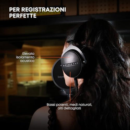beyerdynamic DT 1770 PRO MKII Wired Over-Ear Headphones, 30 Ohm, Closed-Back Professional Recording Studio Monitor. 2 Detachable Cables, Velour & Leatherette Ear Pads, Handmade in Germany. Black