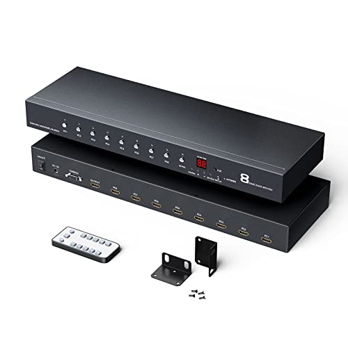 4K 60Hz HDMI Switch 8 Port with【5ft HDMI Cable】, Yinker 4K HDMI Switch 8 in 1 Out with IR Remote + Rack Mount Ears + RS232, Supports HDCP2.2 Auto Scan