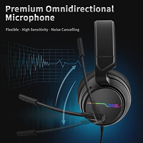 Jeecoo V20 Stereo Gaming Headset for PS4 PS5 Xbox One - Over Ear Headphones with Noise Cancelling Microphone - LED Light Soft Earmuffs for PC Laptops Mobiles - color: Black-V20