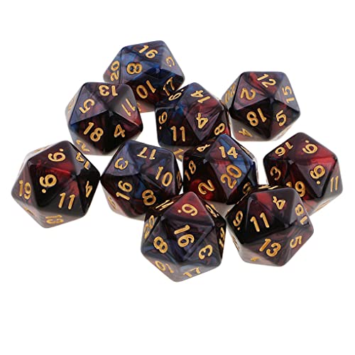 10PCS Polyhedral D20 Dice 20mm Acrylic 20 Sided Dice for RPG MTG DND Table Games (Red Blue) - color: Red Blue