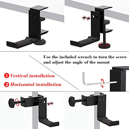 Headphone Holder Under Desk Hook with Cable Organizer, Foldable Aluminum Headset Mount, Space-Saving Hanger for Most Headphones