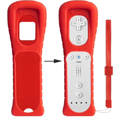 XiQiDianr 2 Packs Silicone Skin Case Cover with Wrist Strap Compatible with Nintendo Wii Remote Controller (Red+Blue) - color: Blue+Red