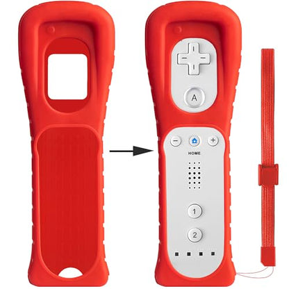 XiQiDianr 2 Packs Silicone Skin Case Cover with Wrist Strap Compatible with Nintendo Wii Remote Controller (Red+Blue) - color: Blue+Red