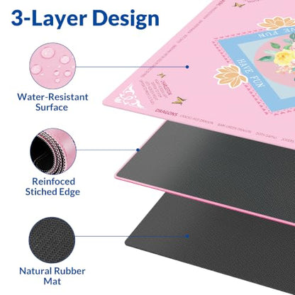 Mahjong Mat - 31.5" x 31.5" Anti-Wrinkle Mahjong Mat for Table, Anti Slip Noise Reduction Gaming Mat with Carrying Bag, for Mahjong/Board Games/Poker/Dominoes/Card Games (Pink) - color: Pink