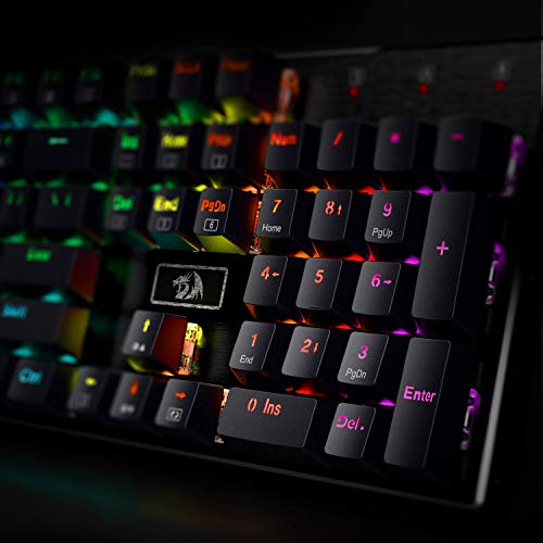 Redragon K556 RGB LED Backlit Wired Mechanical Gaming Keyboard, 104 Keys Hot-Swap Mechanical Keyboard w/Aluminum Base, Upgraded Socket and Noise Absorbing Foams, Quiet Linear Red Switch - color: Black, size: Red Switch