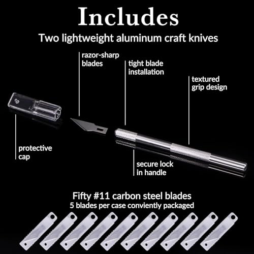 WA Portman Hobby Knife Set, 12pc Precision Craft Knife Set with 100 Blades | Bulk Exacto Knife 100pc SK5#11 Steel Xacto Knife Blades, Art Sticker Cutter for Paper, Pottery, Clay Polymer Tool Supplies - size: 12 Knives 100 Blades