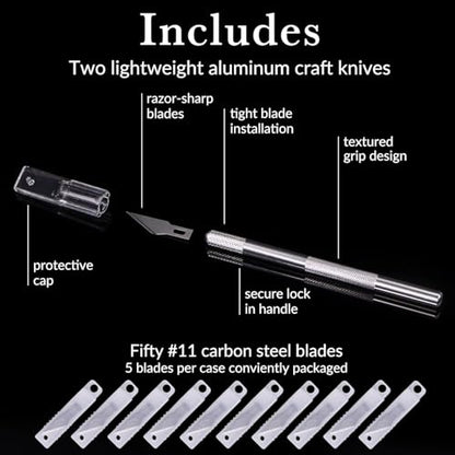 WA Portman Hobby Knife Set, 12pc Precision Craft Knife Set with 100 Blades | Bulk Exacto Knife 100pc SK5#11 Steel Xacto Knife Blades, Art Sticker Cutter for Paper, Pottery, Clay Polymer Tool Supplies - size: 12 Knives 100 Blades