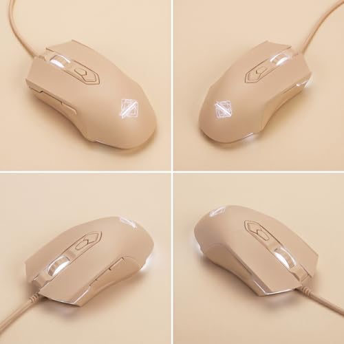 Lomiluskr AJ52 RGB Wired Gaming Mouse, 7 Programmable Buttons, Computer Mice with RGB Lighting, 200-4800 DPI Adjustable, for PC/Laptop (Milk Tea) - color: Milk Tea