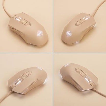 Lomiluskr AJ52 RGB Wired Gaming Mouse, 7 Programmable Buttons, Computer Mice with RGB Lighting, 200-4800 DPI Adjustable, for PC/Laptop (Milk Tea) - color: Milk Tea