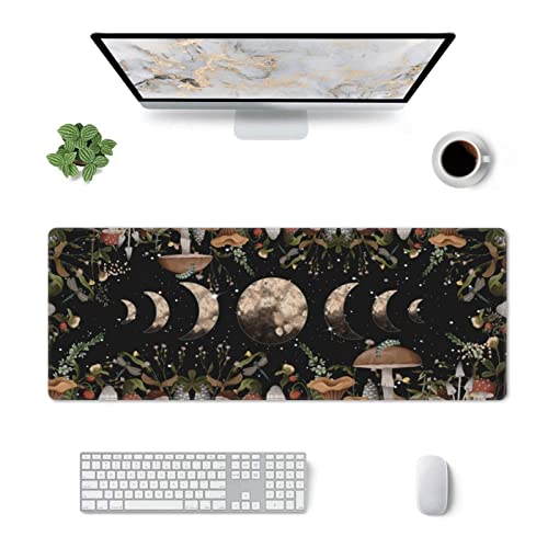 Galaxy Mouse Pad XL Extended Desk Mat, Computer Mousepad | Moon Phase Flower Mushroom Non Slip Rubber, Base Stitched Edge, Gaming Pc Large Mice Pad 31.5 x 11.8 Inch - color: Black25