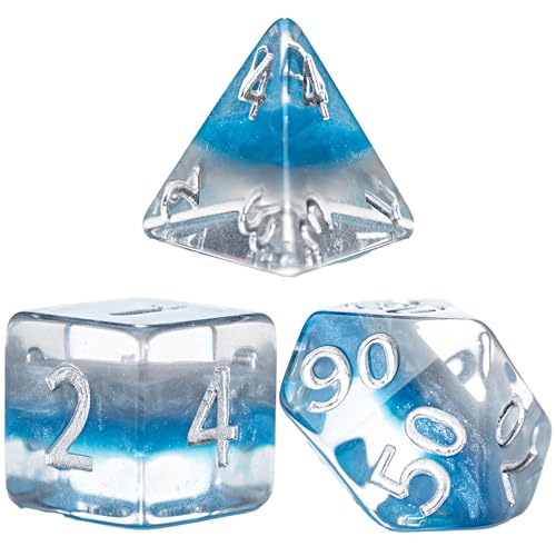 Gate Keeper Games and Dice: Eclipse Dice: Legacy - 7pc RPG Set, Layered Royale Blue & Shiny Silver, 7 Resin Dice for Role Playing Games - style: Legacy