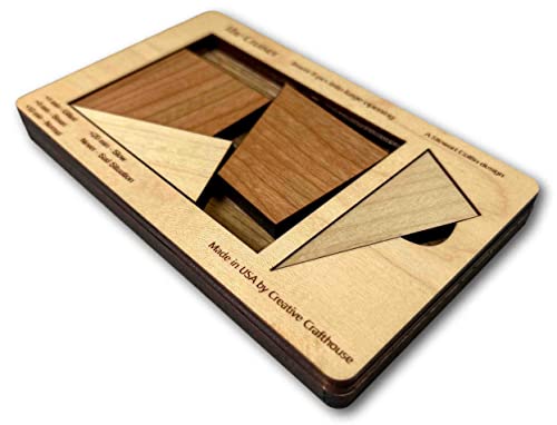 Creative Crafthouse Cruiser Stewart Coffin Wood Brain Teaser Packing Puzzle | Design number 167, handmade in our Hudson, Florida workshop. A challenging 4 piece geometry gift for adults and collectors - style: The Cruiser