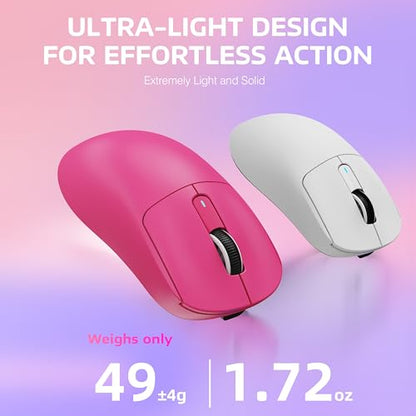 ATTACK SHARK X3 Wireless Gaming Mouse, 49g Ergonomic Computer Mouse, Triple Modes PAW3395 26K DPI Optical Sensor, 200h Battery Life, Programmable Buttons, Gaming Accessories for PC/Laptop/Mac (Berry) - color: Berry