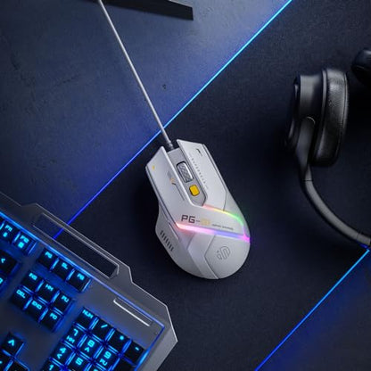 Uineer Lightweight Gaming Wired Mouse,12800 DPI Adjustable,6 Programmable Buttons,12 RGB Breathing Mice,Ergonomic USB Optical pc Gaming Mouse,for pc,Laptop and Desktop (White)