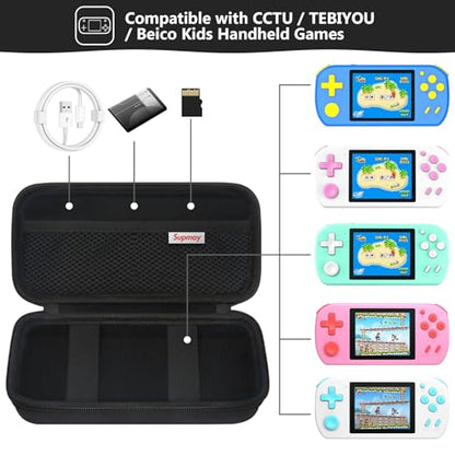 Supmay Carrying Case Compatible with CCTU / TEBIYOU Kids Handheld Games Preloaded 218 Retro Video Games, Portable Gaming Electronic Toys Storage Holder Travel Bag with Mesh Pocket for USB Cable, Black - color: Black