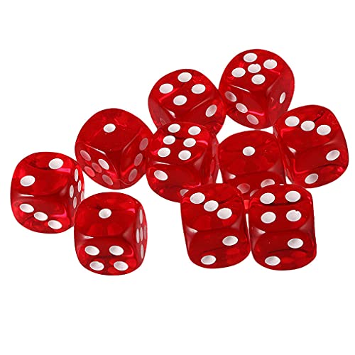 10PCS Polyhedral Dice - D6 Acrylic Dice (16mm, Transparent Red) for RPG, MTG, DND, Table Games - color: Transparent Red