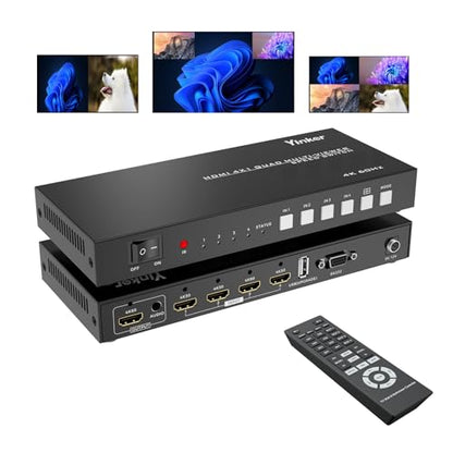 4K HDMI Quad Multi-viewer 4x1, Yinker 4 in 1 Out HDMI Quad Switcher 4 to 1 Screen Multiviewer for 4K@60Hz, Supports Audio Extractor & Screen Rotation & 8 Display Modes PIP PBP & IR Remote & RS232 - size: 4K 60Hz 4x1 w/o KVM