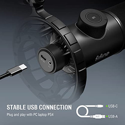 FIFINE USB Gaming Microphone, RGB Dynamic Mic with Tap-to-Mute & Headphone Jack, Plug & Play Cardioid Mic for PC PS4/5, Streaming Podcast Twitch YouTube Discord - for Gamers and Youtubers - K658