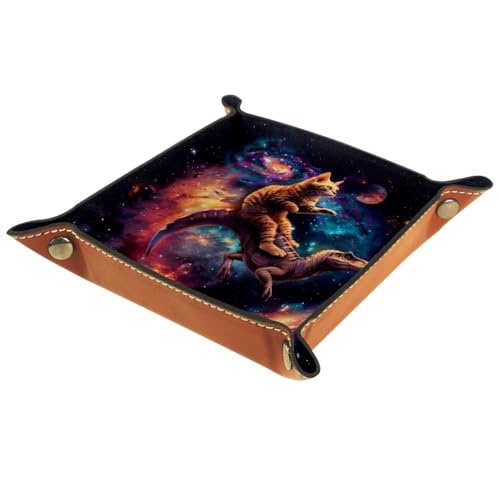 Funny Cat Riding Dinosaur Galaxy Dice Tray Dice Rolling Tray Folding Dice Holder for Dice Games, Like RPG, DND and Other Table Games - color: Multi 14