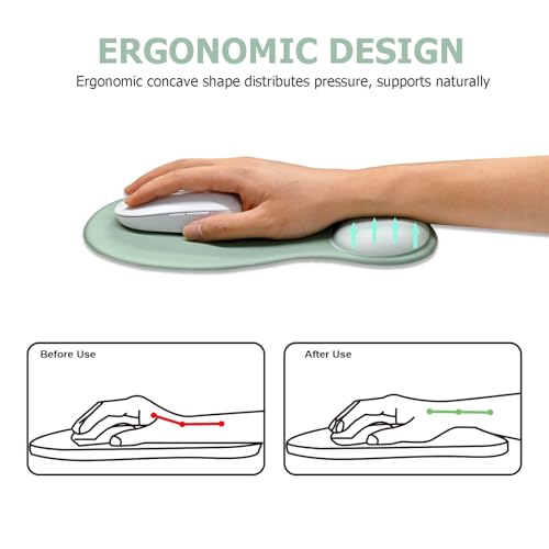 Ergonomic Mouse Pad with Wrist Rest and Keyboard Wrist Rest, Green | Wrist Rest for Computer Keyboard with Non-Slip PU Base, Pain Relief, Gel Mousepad with Wrist Support for Office & Gaming - color: Green