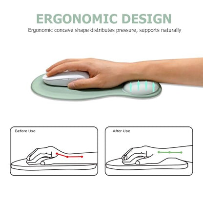 Ergonomic Mouse Pad with Wrist Rest and Keyboard Wrist Rest, Green | Wrist Rest for Computer Keyboard with Non-Slip PU Base, Pain Relief, Gel Mousepad with Wrist Support for Office & Gaming - color: Green