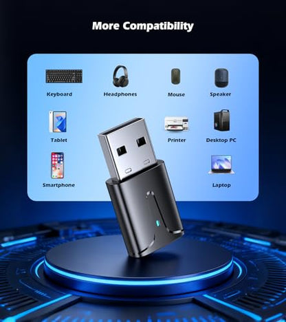 KAIY USB Bluetooth 5.3 Adapter for PC Long Range Bluetooth Dongle | Bluetooth Transmitter for Desktop Laptop, Plug & Play for Headphones/Mouse/Keyboard/Speaker, Windows 11/10/8.1