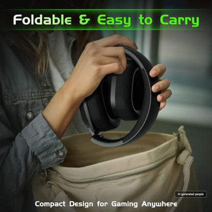 Gvyugke Wireless Gaming Headset for Xbox Series X/S, Xbox One, PS5, PC, Bluetooth 6.0 Gaming Headphones with Flip-to-Mute Noise-Canceling Mic, 70-Hour Playtime, Foldable, 3D Surround Sound - Black - color: Black