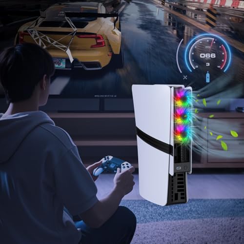 Cooling Fans for PS5 Pro/Slim, Adjustable 3 Speed Fans with LED Light, Quiet and Efficient Cooling System,USB 3.0 Port for PlayStation5 Pro/Slim Disc/Digital Edition Console-Black&White - color: Black&White