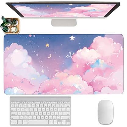 Pink Cloud Mouse Pad Extended Large Cute Desk Mat Big Desk Pad Set XXL Aesthetic Moon and Stars Gaming Mouse Pad for Keyboard Computer Laptop Home Office Accessories Girl 31.5X15.7 Inches - color: Pink Cloud