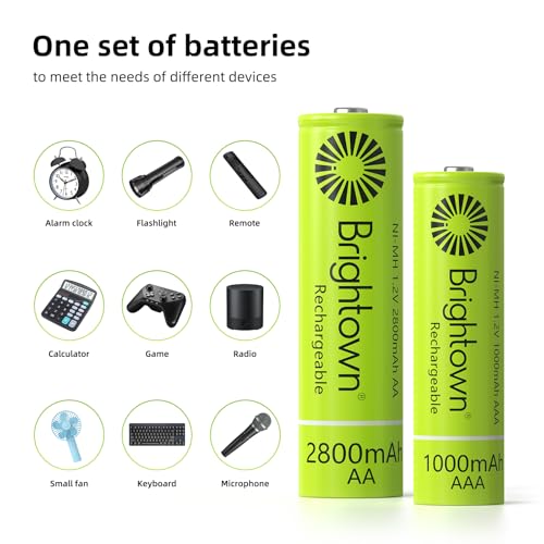Brightown 8 Pack AA 2800mAh and 8 Pack AAA 1000mAh Rechargeable Batteries Combo - 1.2V NiMH High Capacity Battery - Ideal for Solar Lights & Home Devices, Recharge up to 1000x Times, Pre-Charged - size: 8PC AA 2800mAh + 8PC AAA 1000mAh