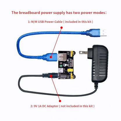 REXQualis Electronics Basic Kit w/Power Supply Module, Breadboard, Jumper Wire, LED,Resistor, comes with more than 300pcs sensors and components for fun and simple electronic projects.
