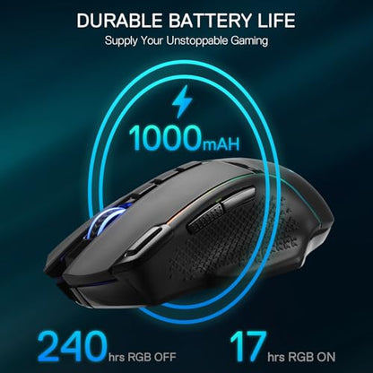 Redragon M991 3-Mode Wireless RGB Gaming Mouse 26000 DPI Remapping Keys | Cable-Free 0 Delay, Smooth Precise Tracking, Rapid-Fire Macro Keybinds, Vibing Backlight, Ergonomic Grip Body Comfort - color: Black, style: M991