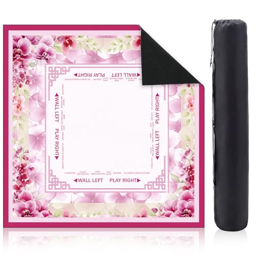 Flower Mahjong Mat with Rules 31.5" x 31.5" Non-Slip Noise Reduction Gaming Mat with Carrying Bag American Mahjong Table Cover for Poker Board Card Games Dominoes(Pink) - style: Pink