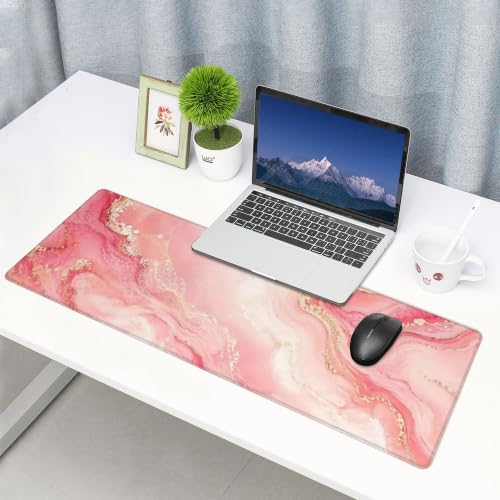 Pink Gold Marble Mouse Pad XL Large Mousepad Non Slip Rubber Base Desk Mat for Laptop Computer Gaming 31.5" X 12" - color: Pink Gold Marble