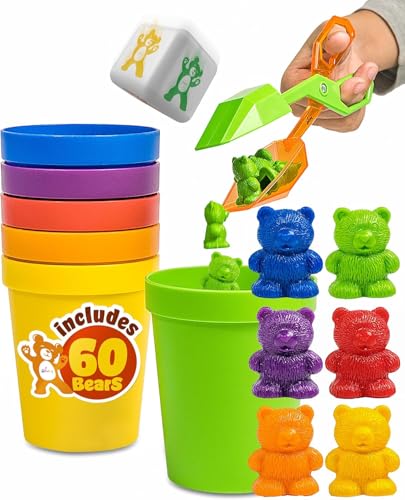 Counting Bears Set - 70 Pc Color Sorting Sensory Toys for Toddlers 3-4 - Montessori Toys for 3 Year Old - Autism Toys for Toddlers 3-4 - Color Sorting Toys for Toddlers Learning + Education | Montessori Toys, Autism Toys for Toddlers 3-4 - Color Sorting T