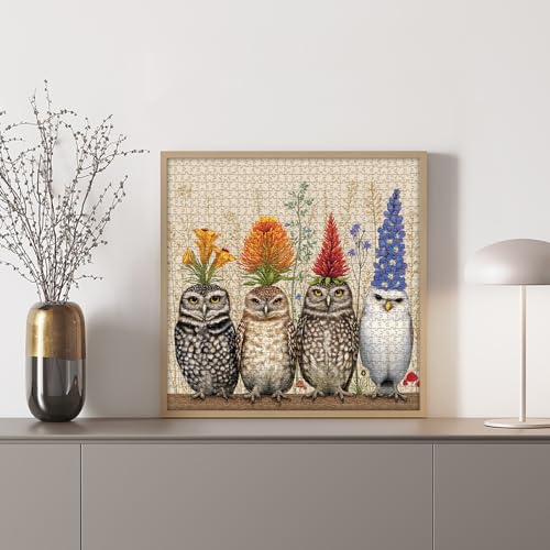 Owls Puzzles for Adults 1000 Piece, Flower Puzzle Vintage Animal Bird | Whimsical Bird Puzzle Plant Floral, Nature Wildflowers Animals Jigsaw Puzzle Challenge