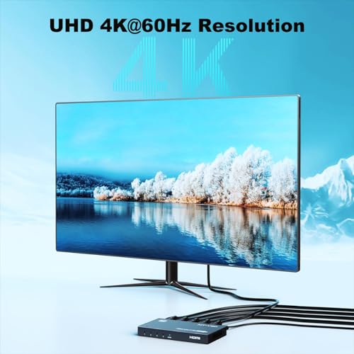 MT-VIKI 1x4 2.0 HDMI Splitter 1 in 4 Out, 4K@60Hz HDMI Duplicator/Distributor HDR Support EDID HDCP 2.2 RGB 4:4:4 18Gbps-Adapter Included (4 Ports) - size: 1x4 4K60