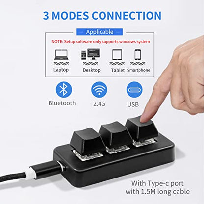 Mini 3 Key Keypad Mechanical Gaming Keyboard, USB/2.4G/Bluetooth RGB Backlit Mini Programmable Macro Keypad, One Handed Standard Keyboard