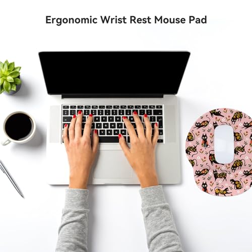 Ergonomic Mouse Pad with Wrist Support,Non-Slip Rubber Base for Computer Laptop & Mac,Lightweight Rest for Home,Office & Travel (Flowers Cats) - color: Flowers Cats