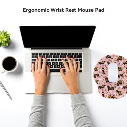 Ergonomic Mouse Pad with Wrist Support,Non-Slip Rubber Base for Computer Laptop & Mac,Lightweight Rest for Home,Office & Travel (Flowers Cats) - color: Flowers Cats