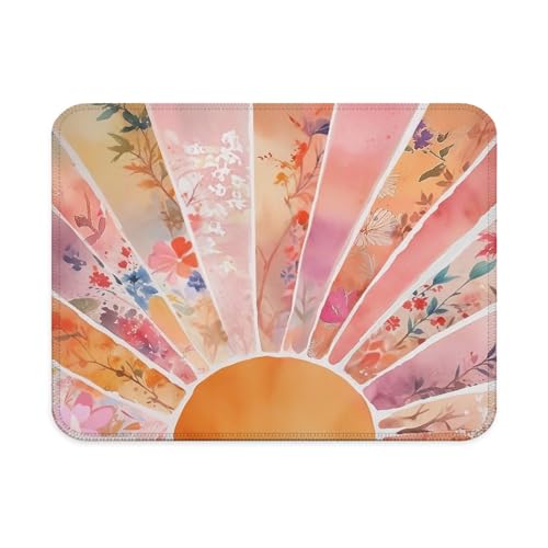 Modern Boho Orange Sun Floral Sunshine Mouse Pad, Abstract Watercolor Sunrise Boho Mouse Pad for Work Computers Laptop Home Office Dorm Desk Accessories, 9.5x7.9 Inch - color: Landscape Flowers Mouse Pad G