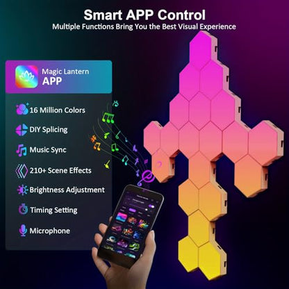 ODISTAR Hexagon Wall Light Panels (8 Pack)- Smart APP RGB Hexagonal LED Modular Lights with Remote Control,Music Sync Features for Gaming Rooms,Living Rooms, Bedrooms, DIY Enthusiasts and Gift Options - color: 8-Pack APP Control