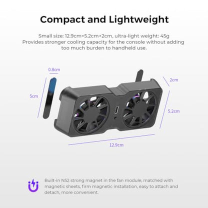 Magnetic Cooling Fan for Steam Deck for ROG Ally X for Legion Go Dual 45mm Turbo Fans Up to 6000 RPM 10-16CFM Airflow 3-Speed Portable Lightweight 45g