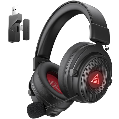 EKSA E900BT Wireless Gaming Headset for PC Ps5 Ps4, 2.4 Ghz USB&Type-C Gaming Headphones with Microphone,20ms Latency, 50H Battery Bluetooth Headphones for Switch, Laptop, Mobile, Mac - color: Black