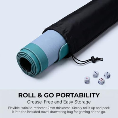 Solid Simple Mahjong Game Mat, Blue Teal 31.5x31.5 Inch 2mm Neoprene Waterproof Noise Reduction Non-Slip Table Mat for Mahjong, Dominoes, Poker & Board Games with Storage Bag & 4 Dice - color: Blue Teal